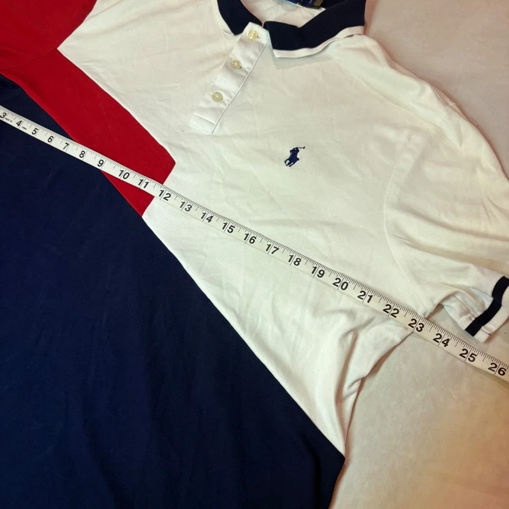 Polo Ralph Lauren Mens Classic Fit Colorblock Polo‎ Shirt Navy White Red Large
